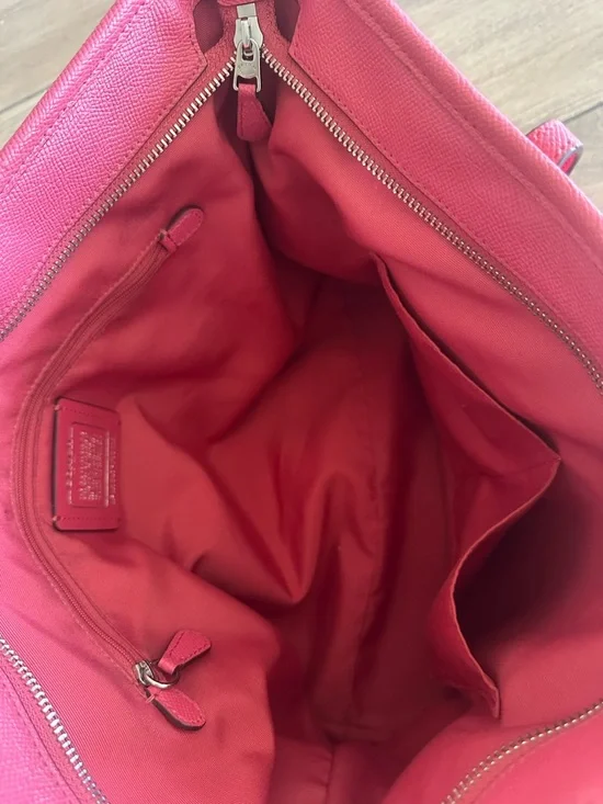 Coach Hot Pink Leather Tote with Logo Tag - Picture 5 of 5